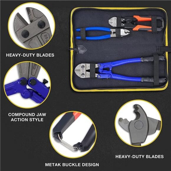 Bolt Cutter Pliers Set Industrial HeavyDuty Soft Rubber14" & Mini 8"Bolt Cutters - Picture 2 of 7